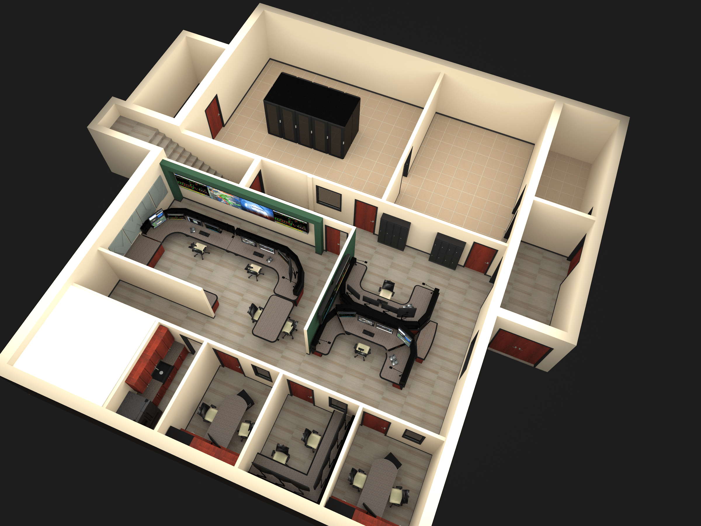 3D birds eye view of floor plan layout